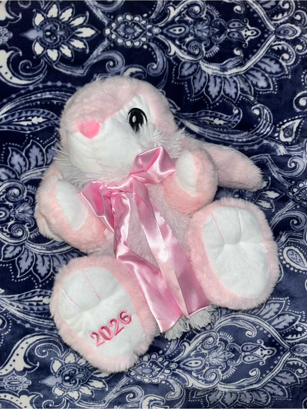 Pink Bunny Plush Toy with Satin Bow - 2026 Embroidered